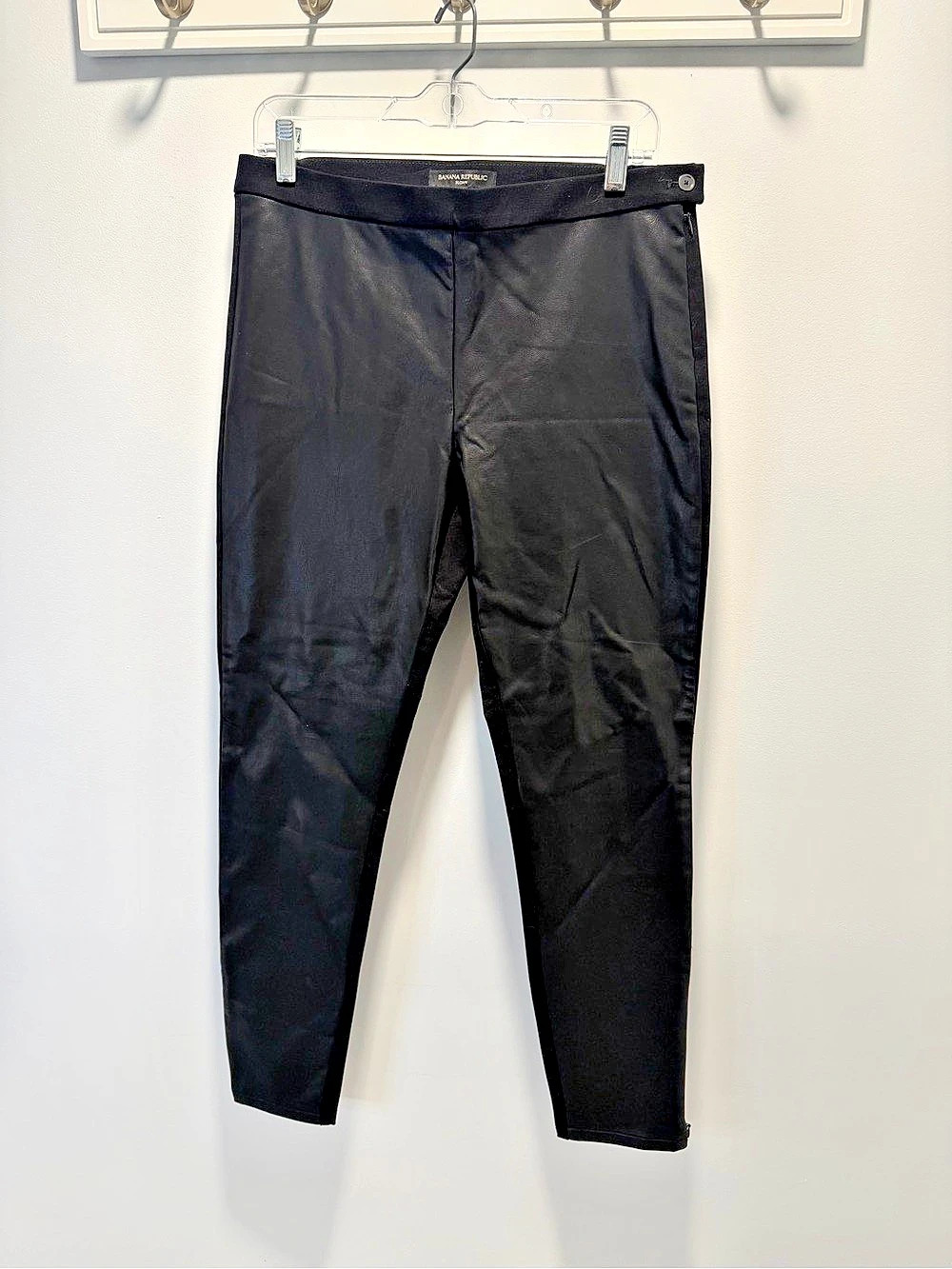 Banana Republic Sloan Mixed Media Faux Leather Slim Ankle Pants Black Size 10